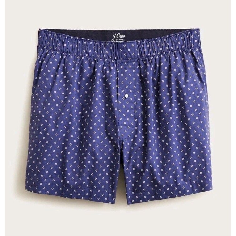 NWT J.Crew Size L Printed Boxers Cosmo Daisies Navy Button Fly 100% Cotton CM219
